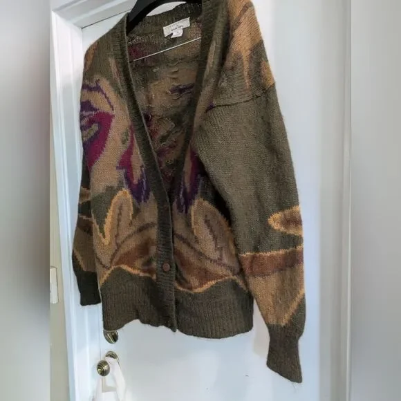 Collections By Michelle Stuart Olive & Purple Cardigan Sweater Mohair Lambswool - Picture 2 of 5